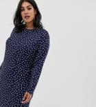 Pink Clove Long Sleeve T-shirt Dress In Polka Dot - Navy