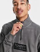Tommy Jeans Tonal Corp Logo Half Zip Sweatshirt In Black