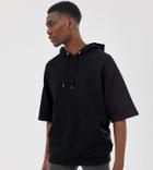 Asos Design Tall Oversized Short Sleeve Hoodie In Black - Black