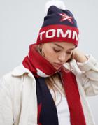 Tommy Jeans Glitter Logo Beanie With Faux Fur Bobble - Navy