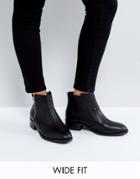 Asos Ample Wide Fit Leather Zip Ankle Boots - Black