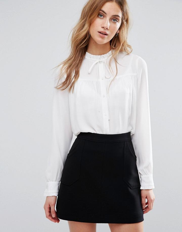 New Look High Neck Smock Shirt - Cream
