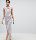Asos Design Tall Pearl Trim Twist Front Maxi Dress-gray