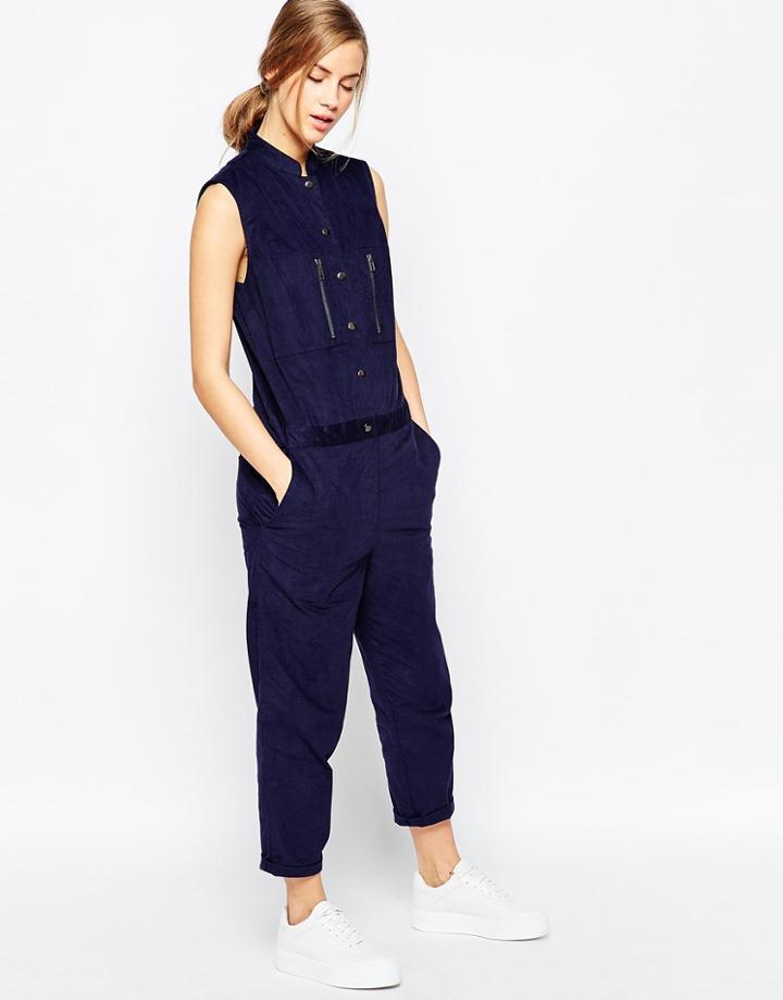 Asos Cord Utility Jumpsuit - Navy
