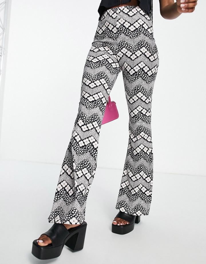 Miss Selfridge Floral Mono Zig Zag Kickflare Pants-multi