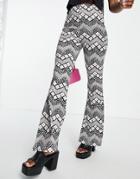 Miss Selfridge Floral Mono Zig Zag Kickflare Pants-multi