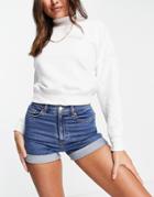 Monki Lanelle Organic Cotton Blend Denim Shorts In Mid Wash-blues