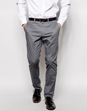 Asos Skinny Fit Smart Pants In Cotton Sateen - Gray