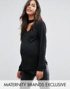 Missguided Maternity Choker Detail Plunge Chiffon Top - Black