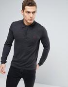 Fred Perry Knit Polo Tramline Tipped Long Sleeve In Gray Marl - Gray