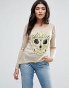 Jasmine Embroidered Skull T-shirt - Cream