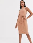 River Island Belted Utility Dress In Camel
