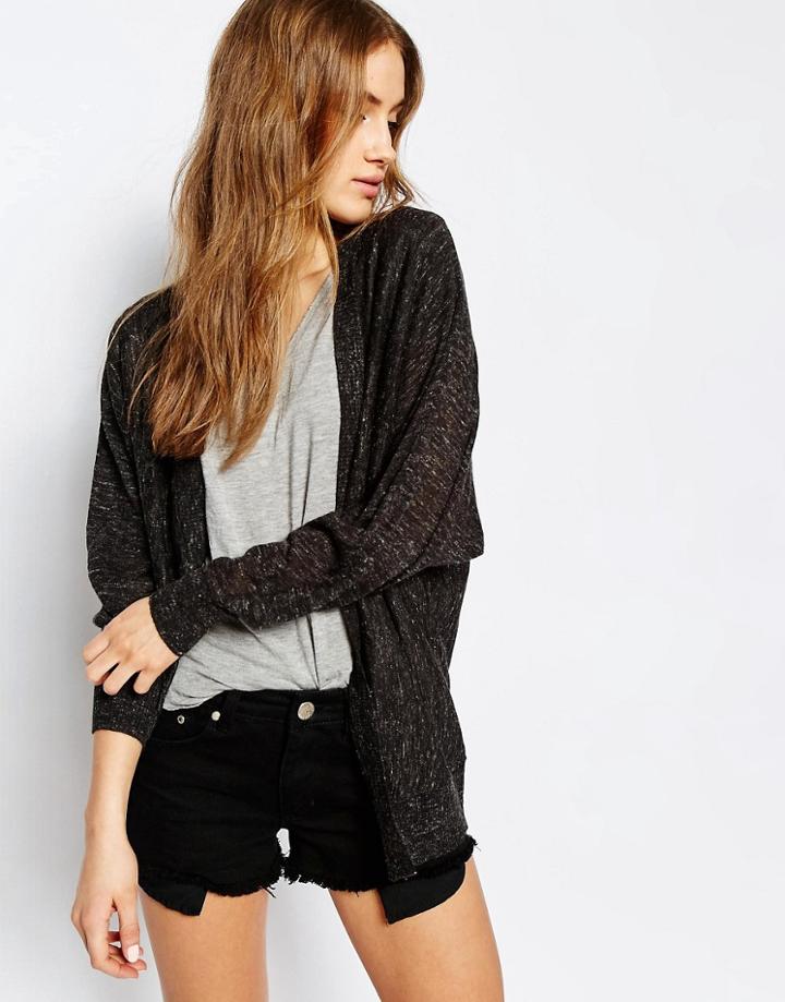 Asos Fine Cardigan In Linen Mix Yarn - Charcoal