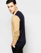 Asos Cotton Sweater With Contrast Back - Camel And Navy