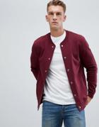 Asos Design Jersey Bomber Jacket In Burgundy With Poppers - Red