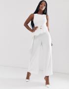 Asos Design Peplum Belted Jumpsuit - White