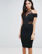Jessica Wright Cold Shoulder Pencil Dress With Mesh Panel - Black