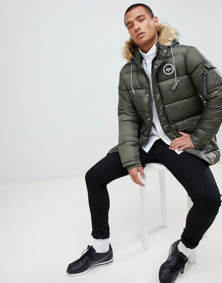 Hype Puffer Parka Jacket In Khaki - Green