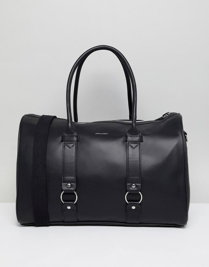 Asos Design Faux Leather Carryall In Black With Double Straps Front - Black