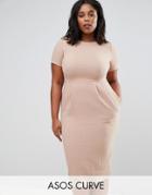 Asos Curve Midi Wiggle Dress In Texture - Beige