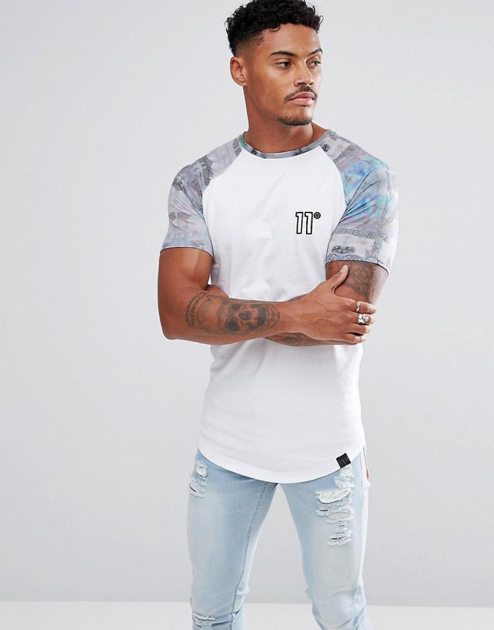 11 Degrees Muscle T-shirt In White With Printed Sleeves - White
