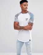 11 Degrees Muscle T-shirt In White With Printed Sleeves - White