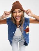 Topshop Denim Varsity Recycled Cotton Vest In Mid Blue-blues