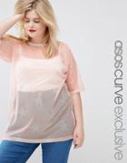 Asos Curve Longline T-shirt In Star Mesh Print - Blush