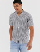 Jack & Jones Premium Stripe Revere Collar Short Sleeve Shirt In Gray