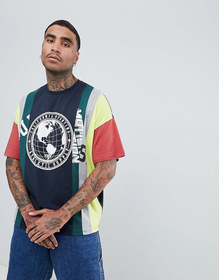 Asos Design Oversized T-shirt With Extreme Splice Panels And Text Print - Multi