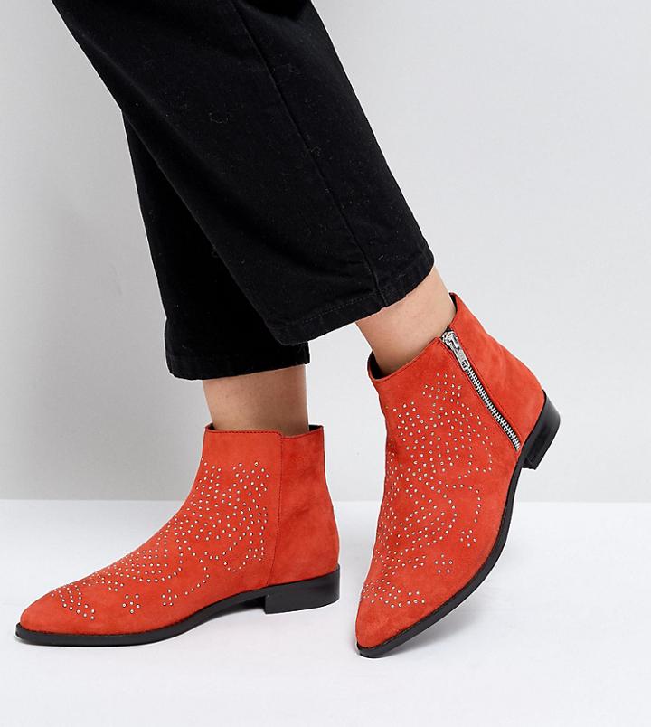Asos Auto Pilot Wide Fit Suede Studded Ankle Boots - Red