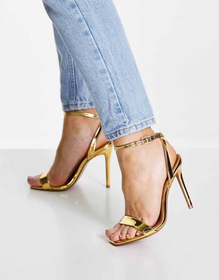 Asos Design Neva Barely There Heeled Sandals In Gold