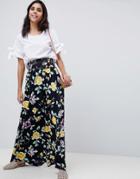 Asos Design Maxi Skirt With Shirred Waist In Floral Print - Multi