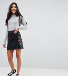 New Look Tall Denim Embroidered Mini Skirt - Black