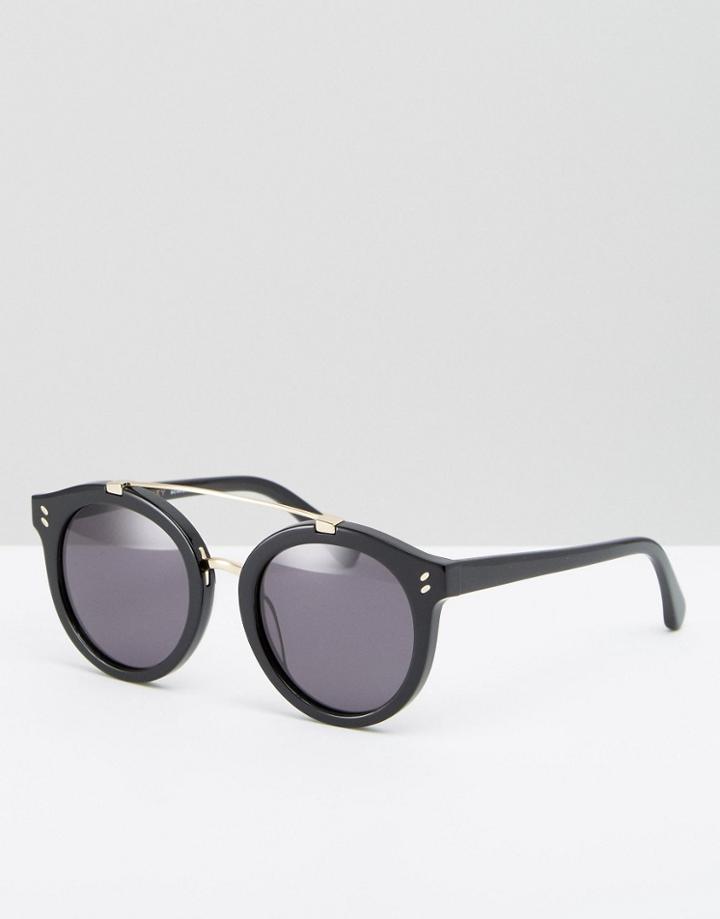 Stella Mccartney Round Sunglasses With Metal Brow Bar - Black