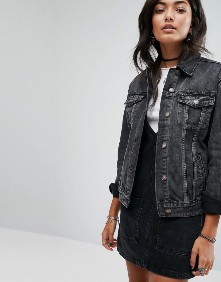 Pull & Bear Oversized Denim Jacket - Black