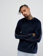 Asos Sweatshirt With Velour Front And Piping - Navy