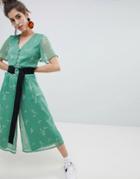 Neon Rose Tea Jumpsuit In Romantic Floral - Green