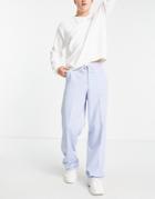 Asos Design Wide Leg Smart Pants With Drawcord In Blue-blues