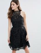 Little Mistress Lace Halter Neck Mini Dress - Black