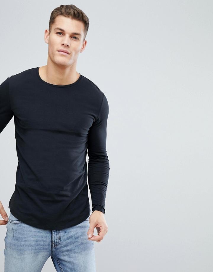 Jack & Jones Premium Long Sleeve Longline T-shirt - Black