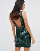 Forever Unique Gladice V Neck Sequin Mini Dress - Green