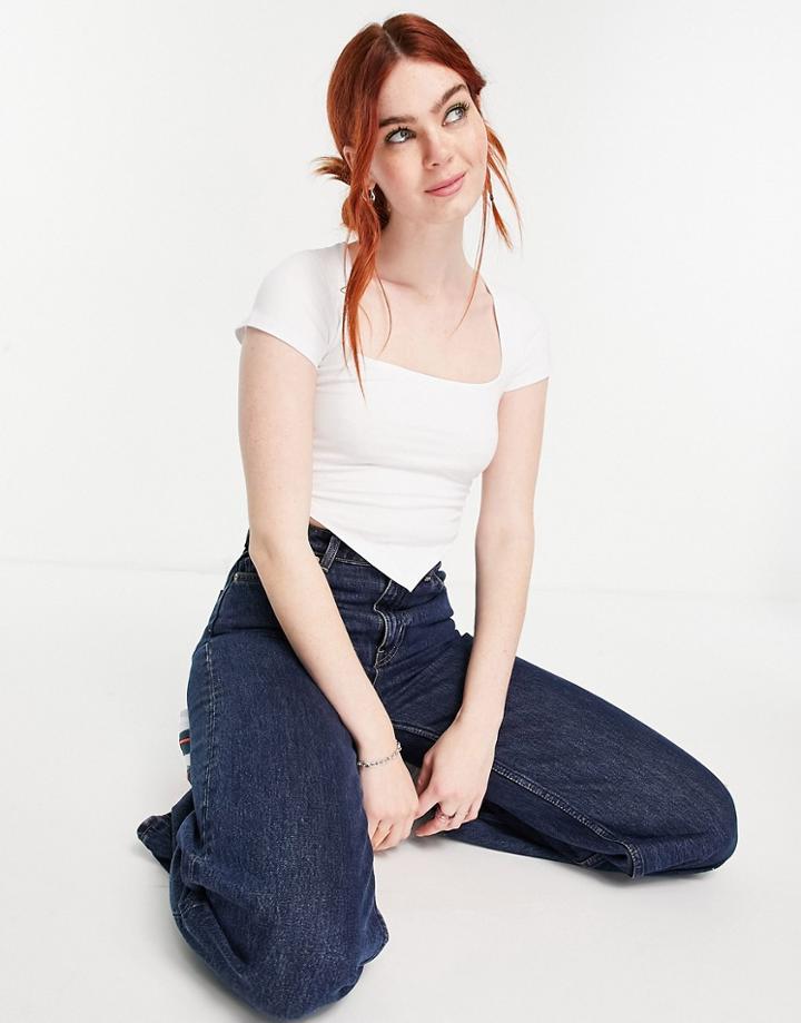 Asos Design Crop Fitted T-shirt With Scarf Hem In White