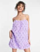 Asos Luxe 3d Lace Bandeau Mini Dress In Lilac-purple