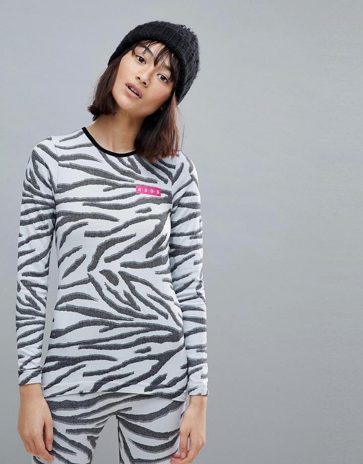 Asos 4505 Ski Base Layer Long Sleeve Top With Zebra Jacquard Effect - Black