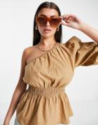 Vero Moda Aware Organic Cotton Poplin One Shoulder Top In Camel-brown