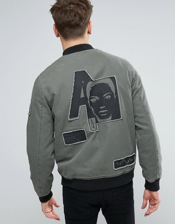Asos Bomber With Patches In Khaki - Green