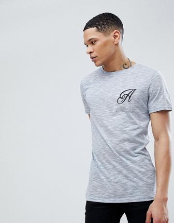 Another Influence Long Line Curved Hem Stretch Logo T-shirt-blue