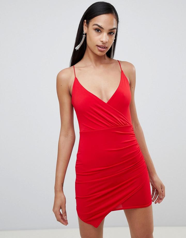 Rare Asymmetric Wrap Slinky Dress - Red