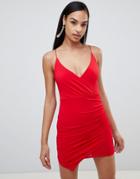 Rare Asymmetric Wrap Slinky Dress - Red